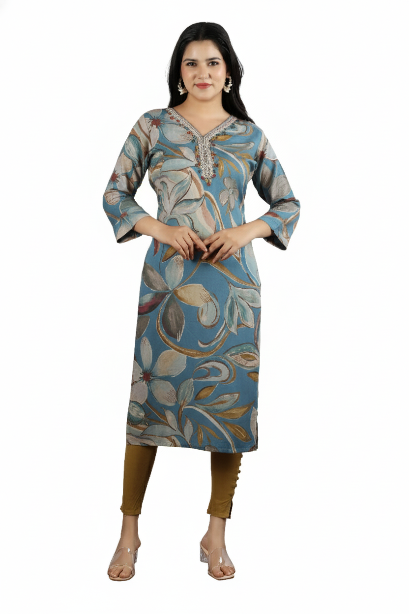 Floral Printed Straight Kurti for Women