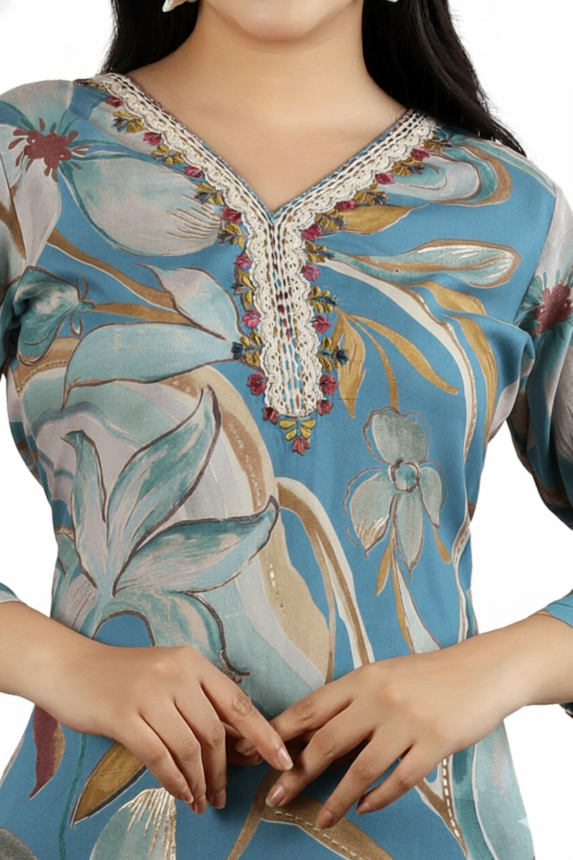 Floral Printed Straight Kurti for Women